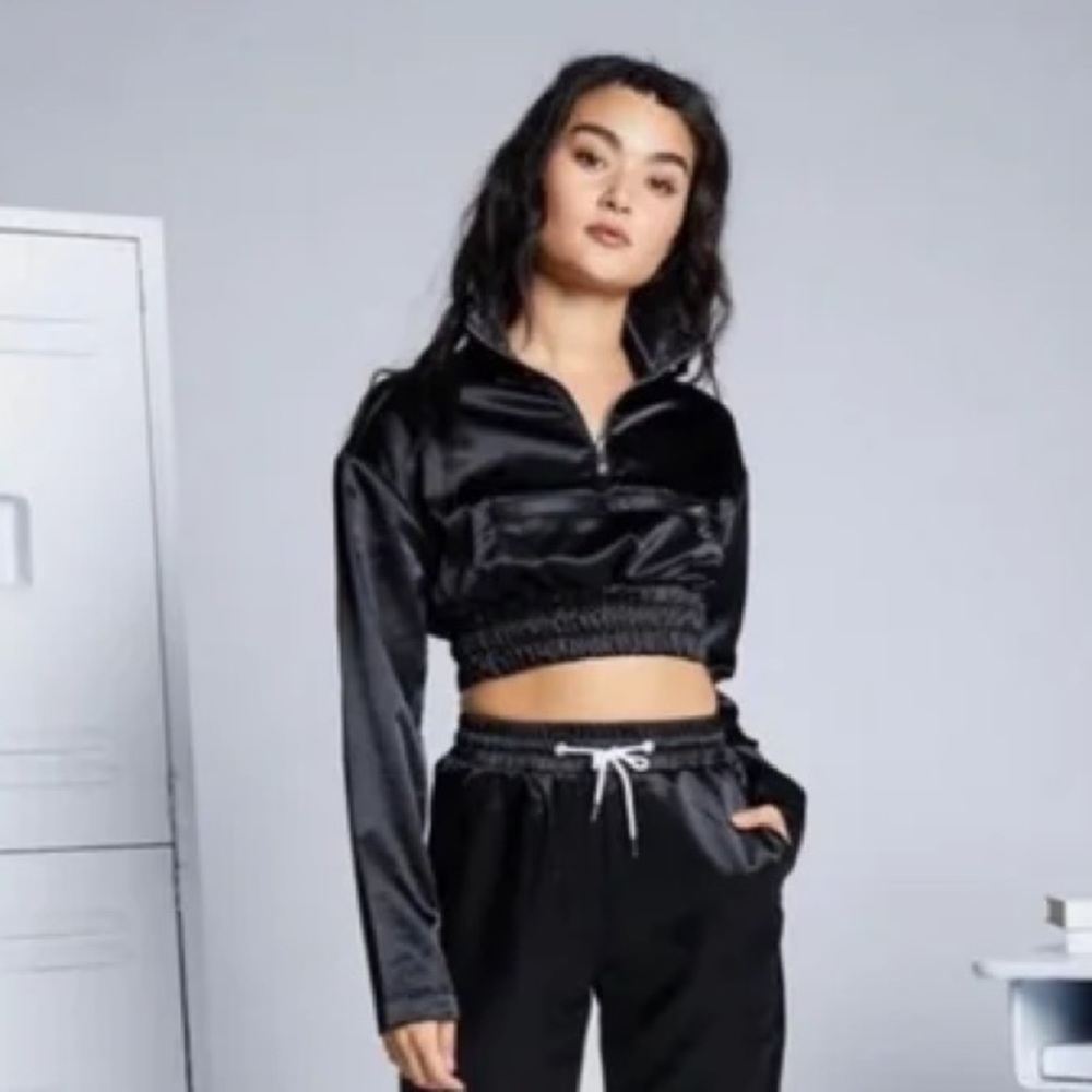 Black Satin Crop Top